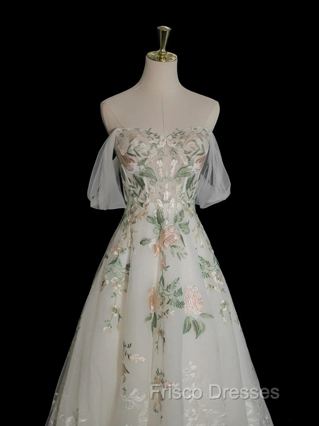 A-Line Off Shoulder Tulle Lace Applique White Long Formal Prom Dress, White Long Formal Dress