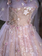 A-Line Off Shoulder Tulle Lace Purple Long Formal Prom Dress, Purple Formal Dress