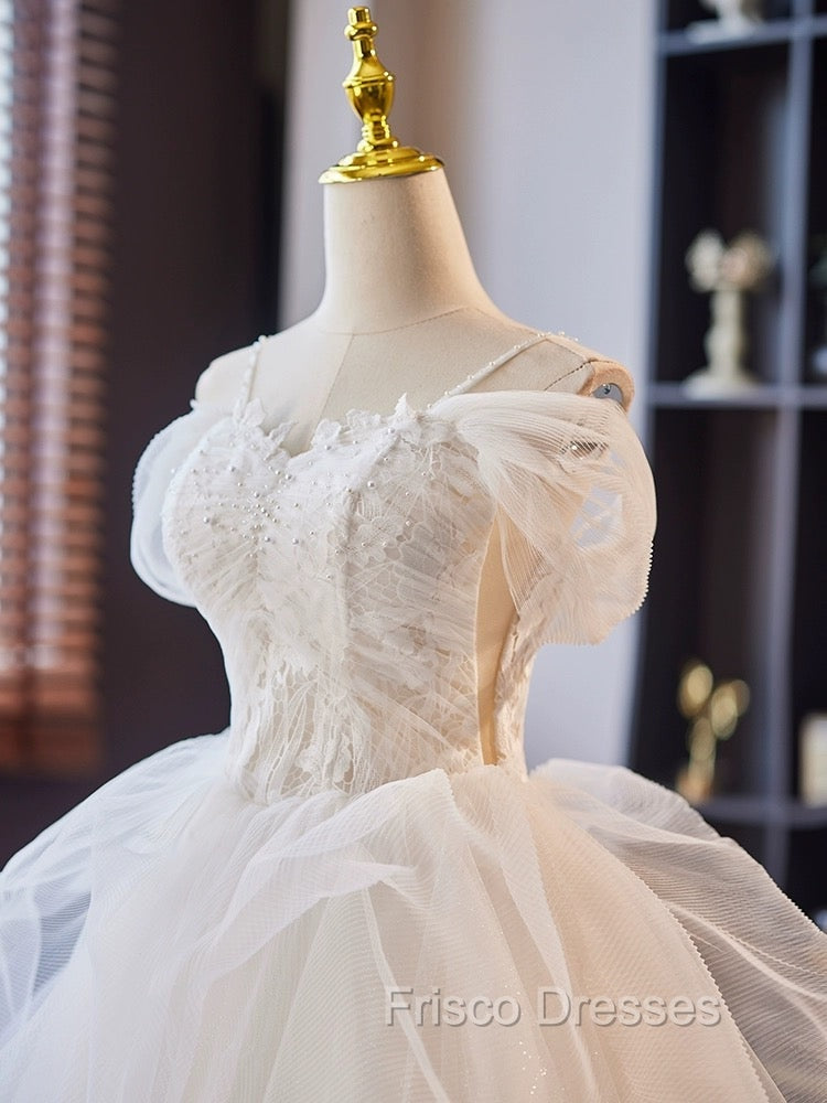 A-Line Off Shoulder Tulle Lace Short Formal Prom Dress, White Homecoming Dress Secondary image
