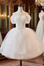 A-Line Off Shoulder Tulle Lace Short Formal Prom Dress, White Homecoming Dress