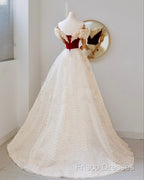 A-Line Off Shoulder Tulle Light Champagne Long Formal Prom Dress, Light Champagne Formal Dress