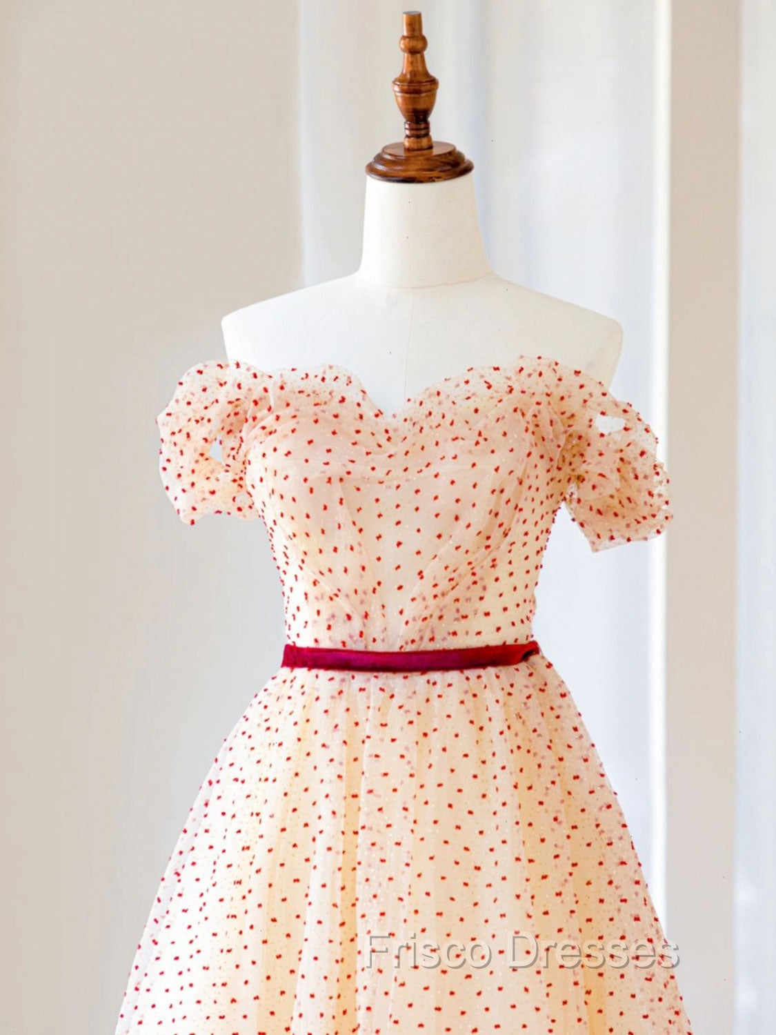 A-Line Off Shoulder Tulle Long Formal Prom Dress, Champagne Formal Dress Secondary image