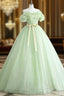 A-Line Off Shoulder Tulle Sage Green Long Formal Prom Dress