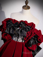 A-Line Off Shoulder Velvet Lace Burgundy Long Formal Prom Dress, Burgundy Long Formal Dress