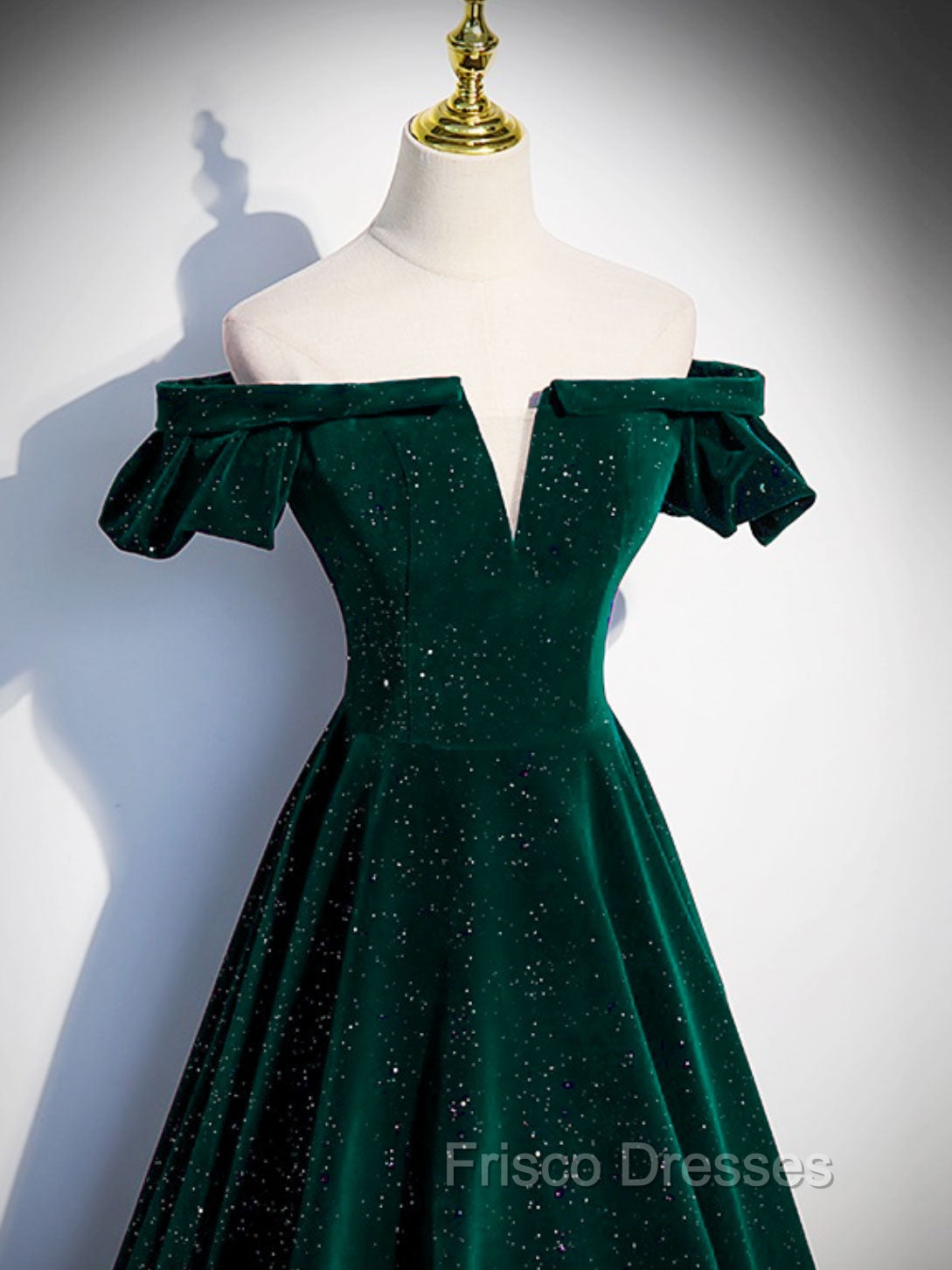 A-Line Off Shoulder Velvet Long Formal Prom Dress, Green Velvet Graduation Dress Secondary image