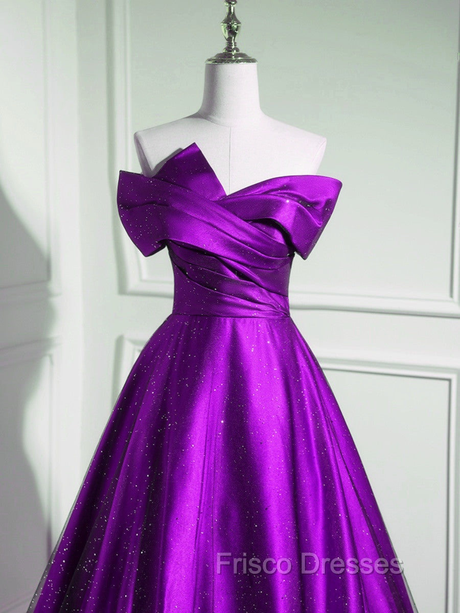 A-Line Off Shouolder Black And Purple Satin Party Dress, Long Formal Prom Dress Secondary image