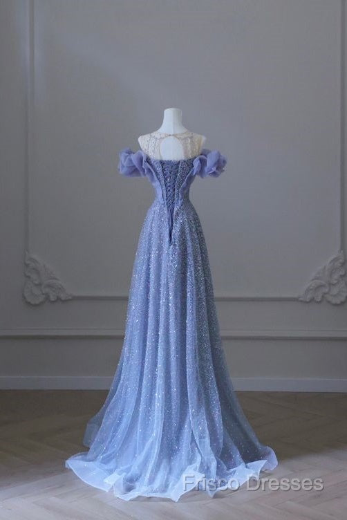 A Line Off The Shoulder Blue Long Formal Prom Dress Formal Dress Secondary image