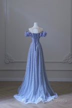 A Line Off The Shoulder Blue Long Formal Prom Dress Formal Dress