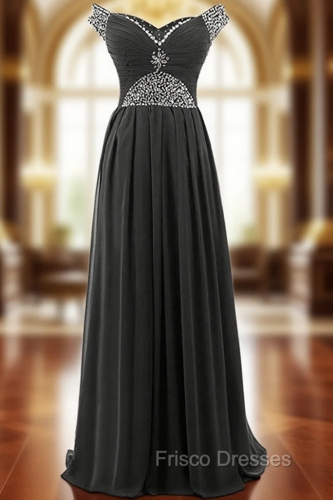 A-Line Off The Shoulder Chiffon Beading Pleats Bridesmaid Dress Main image