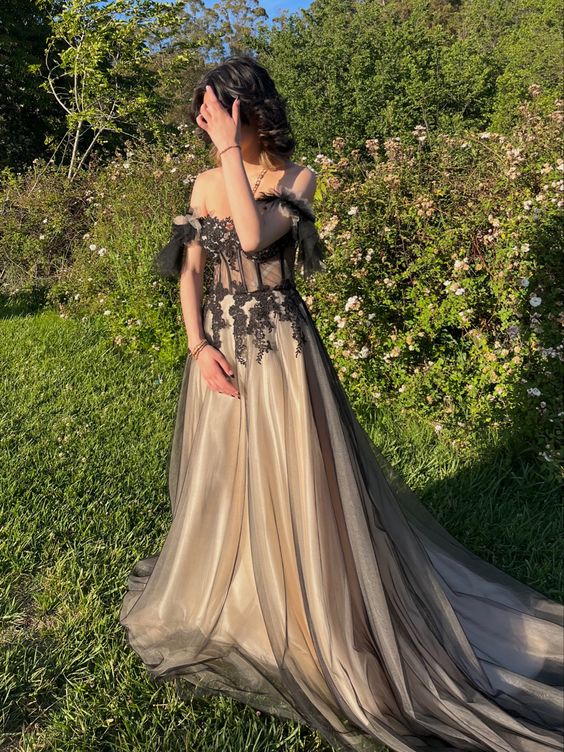 A Line Off The Shoulder Fashion Prom Dresses, Long Evening Dresses