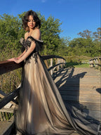 A Line Off The Shoulder Fashion Prom Dresses, Long Evening Dresses