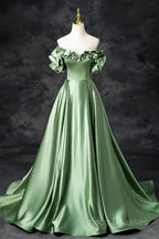A-Line Off The Shoulder Formal Satin Long Formal Dress Formal Prom Dress