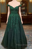 A-Line Off-the-Shoulder Glitter Appliqued Tulle Formal Prom Dress/Evening Dress with Regular Straps