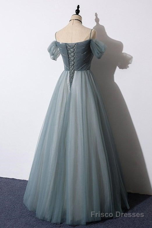 A-Line Off The Shoulder Grey Tulle Prom Dress Evening Dress Secondary image