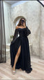 A Line Off The Shoulder Long Black Slit Prom Dress 21Th Birthday Outfits