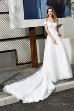 A-line Off the Shoulder Long Wedding Dresses