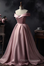 A-Line Off-the-shoulder Pink Sleeveless Strapless Long Formal Prom Dress