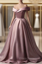 A-Line Off-the-shoulder Pink Sleeveless Strapless Long Formal Prom Dress