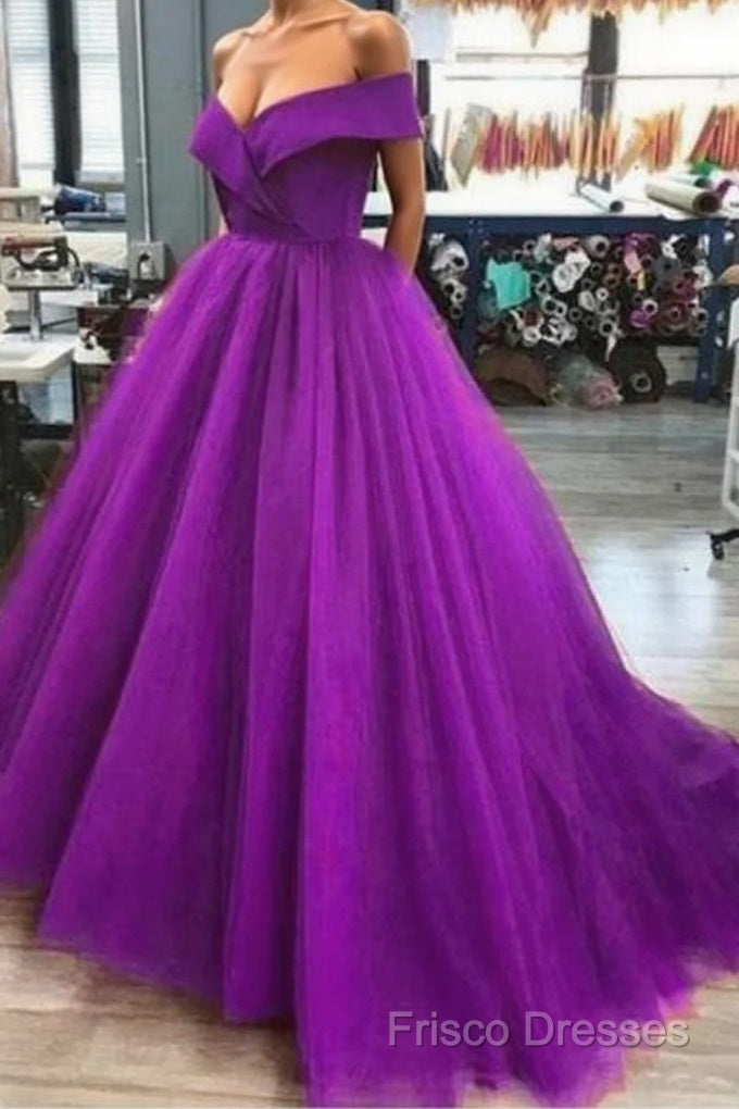 A Line Off The Shoulder Purple Tulle Formal Prom Dress Long Formal Gown Main image