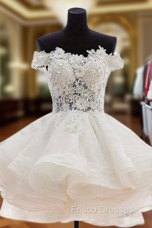A-line Off-the-Shoulder Sleeveless Organza Short/Mini Homecoming Dress With Appliqued Beading Lace