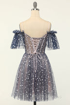 A-line Off-the-shoulder Tulle Short/Mini Short Formal Prom Dress With Ruffles