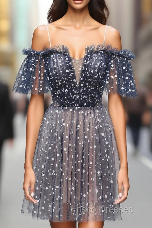 A-line Off-the-shoulder Tulle Short/Mini Short Formal Prom Dress With Ruffles Main image