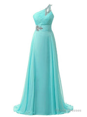 A-Line One Shoulder Chiffon Pleats Crystal Bridesmaid Dress