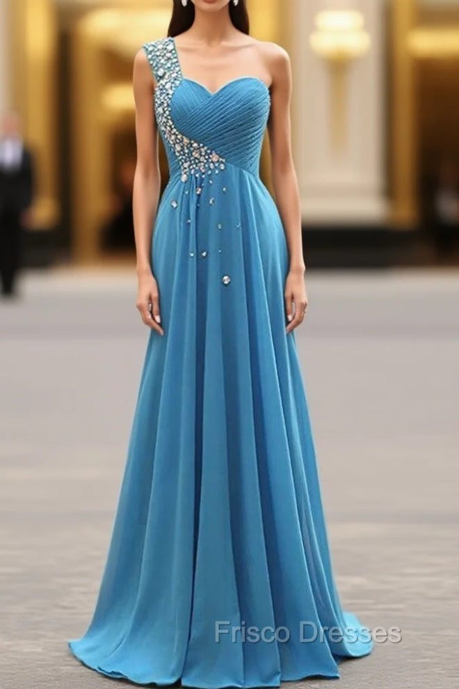 A-Line One Shoulder Pleats Beading Bridesmaid Dress Main image