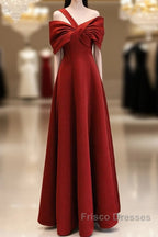 A-Line One Shoulder Satin Burgundy Long Formal Prom Dress, Burgundy Long Formal Dress