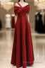 A-Line One Shoulder Satin Burgundy Long Formal Prom Dress, Burgundy Long Formal Dress