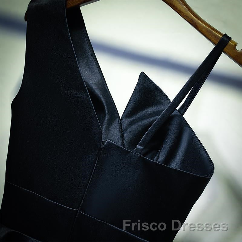 A Line One Shoulder Short Black Formal Prom Dresses, Short Black One Shoulder Formal Graduation Dresses