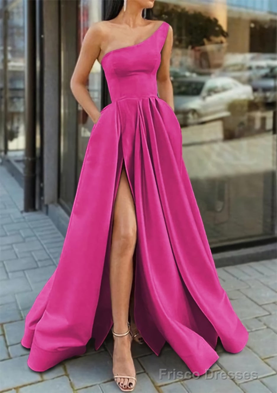 A-line One-Shoulder Sleeveless Long/Floor-Length Satin Prom Dresses Wi Frisco Dresses A-line One-Shoulder Sleeveless Long/Floor-Length Satin Prom Dresses Wi Frisco Dresses