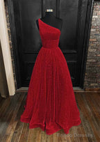 A-line One-Shoulder Sleeveless Long/Floor-Length Sequined Prom Dresses With Pockets