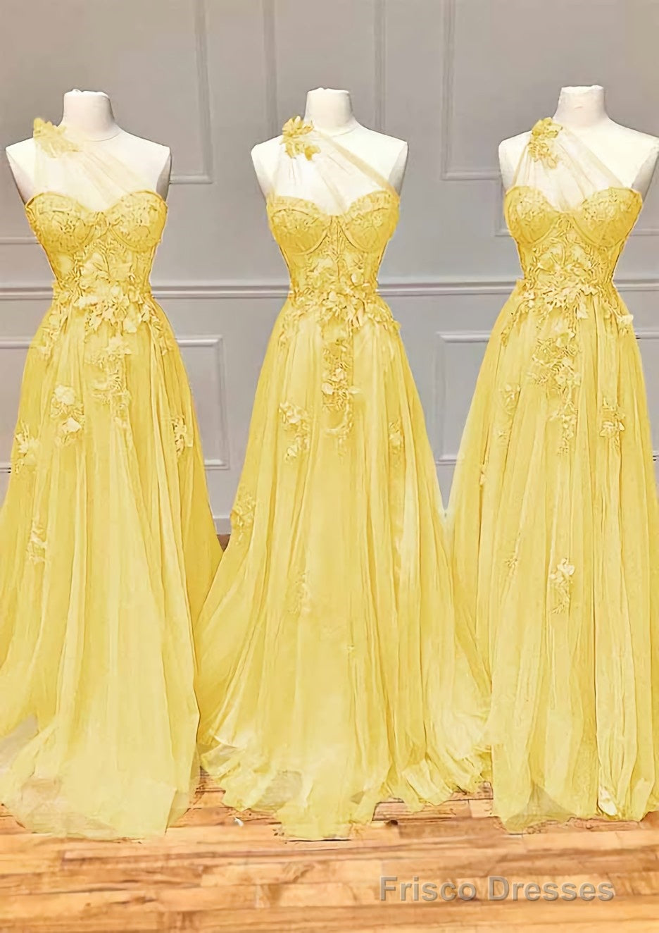 A-line One-Shoulder Sleeveless Long/Floor-Length Tulle Prom Dresses with Appliqued Split