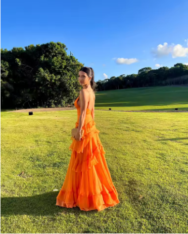 A Line Orange Long Prom Dresses V Neck Formal Dress Outfits Secondary image