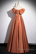 A-Line Orange Satin Beaded Sweetheart Formal Prom Dress, Orange Long Evening Dress