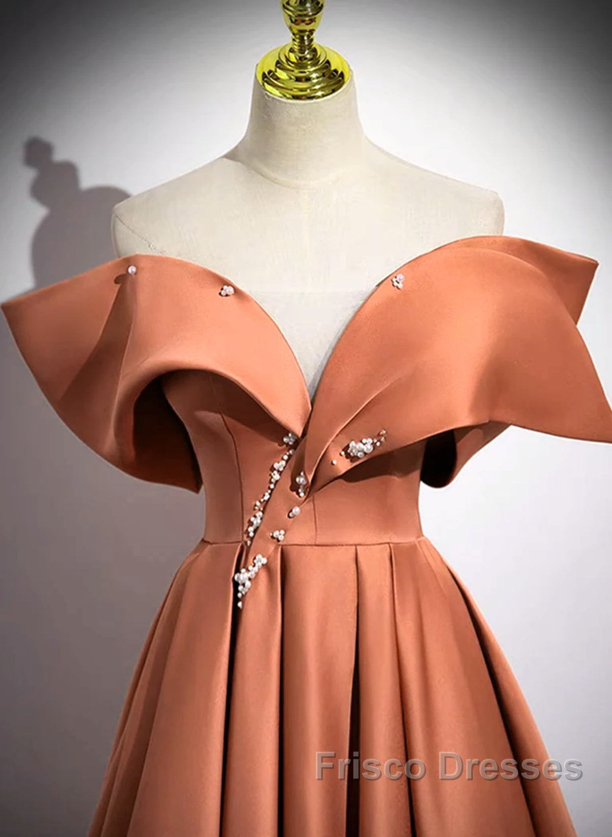 A-Line Orange Satin Beaded Sweetheart Formal Prom Dress, Orange Long Evening Dress