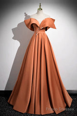 A-Line Orange Satin Beaded Sweetheart Prom Dress, Orange Long Evening Dress