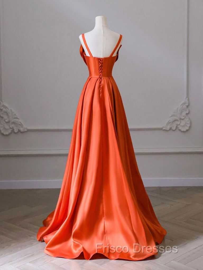 A-Line Orange Satin Long Formal Prom Dress, Orange Long Evening Dress Secondary image