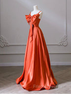 A-Line Orange Satin Long Formal Prom Dress, Orange Long Evening Dress
