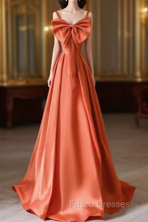 A-Line Orange Satin Long Formal Prom Dress, Orange Long Evening Dress Main image