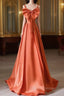 A-Line Orange Satin Long Formal Prom Dress, Orange Long Evening Dress