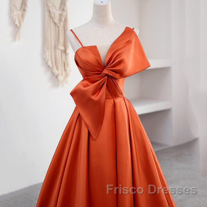 A Line Orange Satin Formal Prom Dress Sweet Bow Birthday Party Dress Secondary image