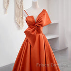 A Line Orange Satin Formal Prom Dress Sweet Bow Birthday Party Dress