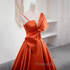A Line Orange Satin Formal Prom Dress Sweet Bow Birthday Party Dress