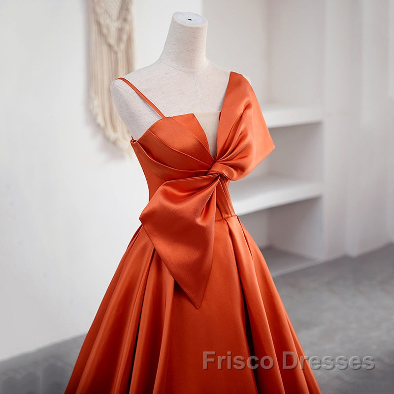 A Line Orange Satin Formal Prom Dress Sweet Bow Birthday Party Dress