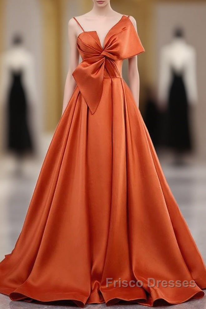 A Line Orange Satin Formal Prom Dress Sweet Bow Birthday Party Dress Main image