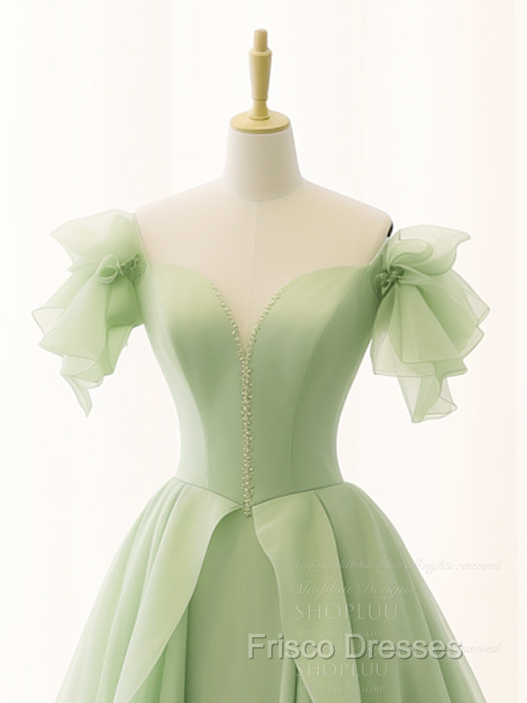 A-Line Organza Green Long Formal Prom Dress, Green Long Graduation Dress Secondary image