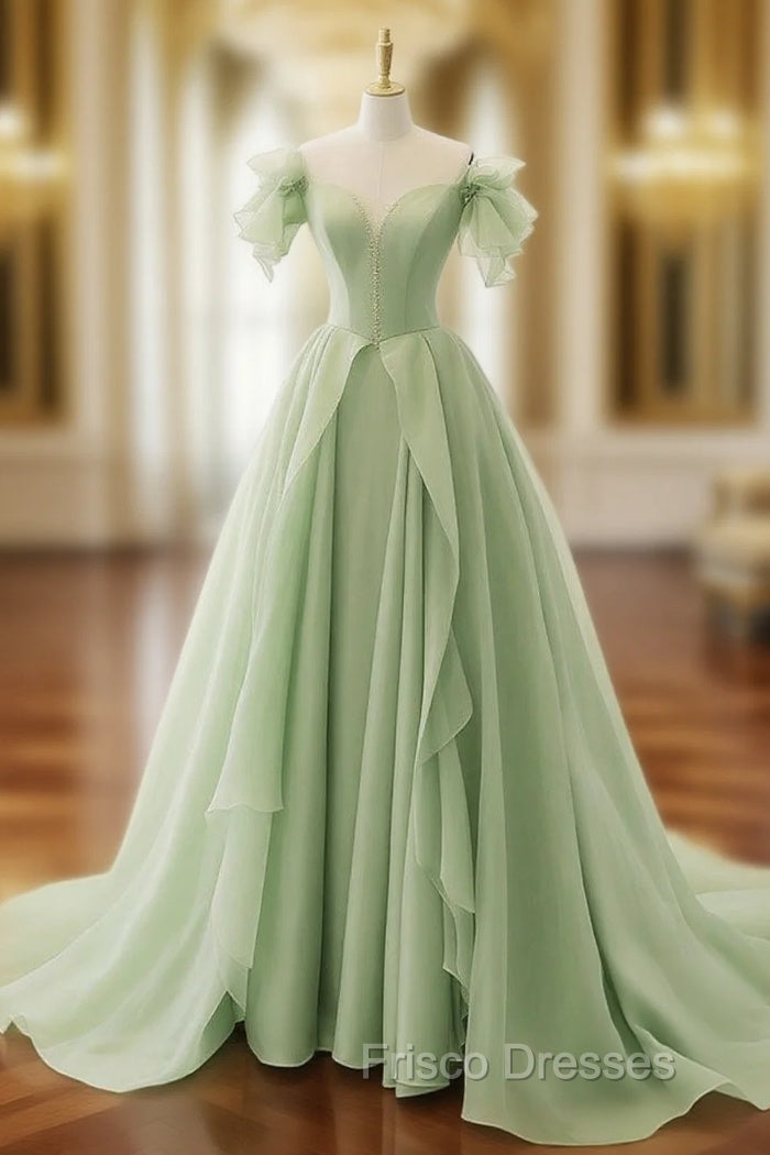 A-Line Organza Green Long Formal Prom Dress, Green Long Graduation Dress