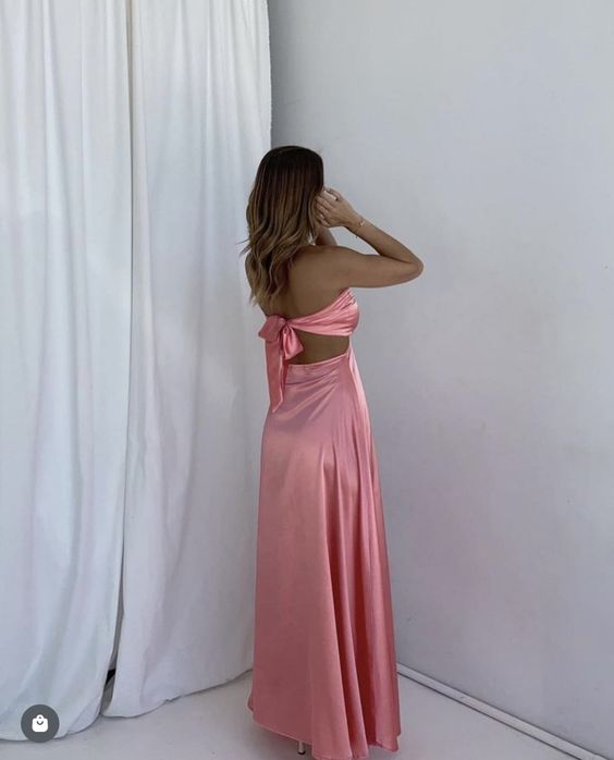 A Line Pink Backless Evening Party Dress Long Pink Prom Dress Secondary image